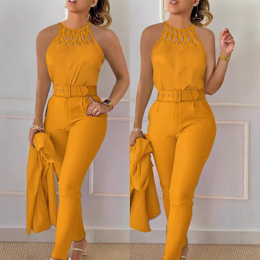 Damen eleganter Jumpsuit mit geflochtenem Trägersystem und tailliertem Schnitt Stalluxe
