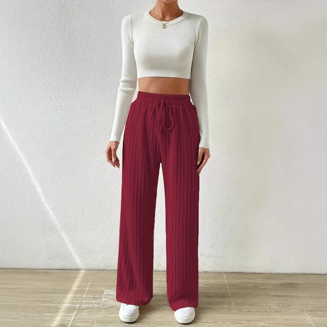 Damen weiteStrickhose mit elastischem Bund und modischen Längsstruktur Stalluxe