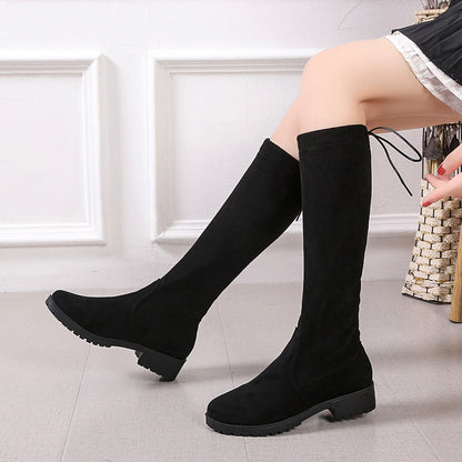 Damen Überknee-Stiefel mit samtiger Oberfläche und verstellbarem Schnürdetail Stalluxe