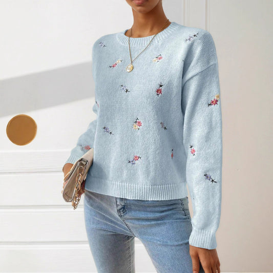 Damen Strickpullover mit floralen Stickdetails und lässigem Schnitt Stalluxe