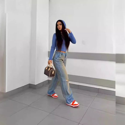 Damen Vintage Destroyed Jeans im Modischen Farbverlauf Stalluxe