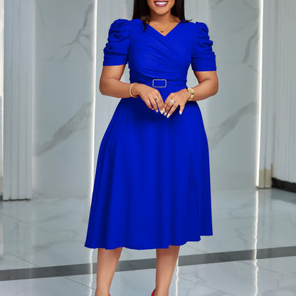 Damen Midi-Kleid mit voluminösen Puffärmeln und schickem Taillengürtel Stalluxe