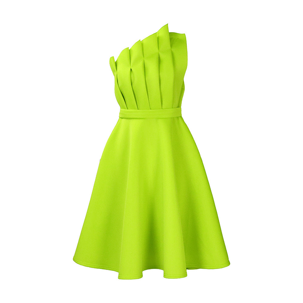 Damen Charmantes Ein-Schulter-Kleid mit Faltenwurf und tailliertem Gürtel Stalluxe