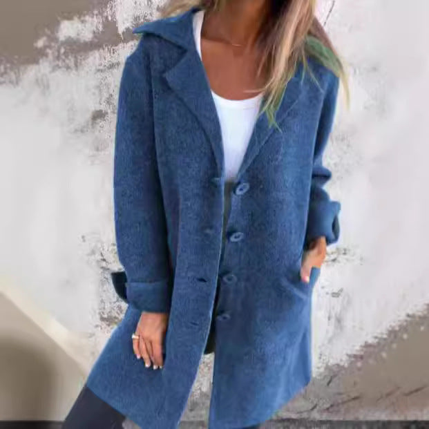 Damen klassischer Wollmantel mit seitlichen Taschen und großer Kapuze Stalluxe