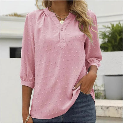 Damen Bluse mit feiner Struktur und Knopfleiste Stalluxe