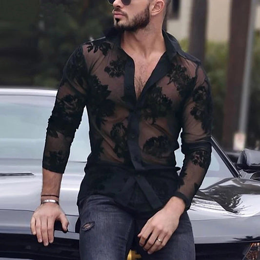 Damen transparente Bluse mit floralem Spitzenmuster Stalluxe