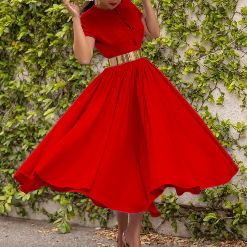 Damen Elegantes Maxikleid mit Knopfleiste und glamourösem Gürtel Stalluxe