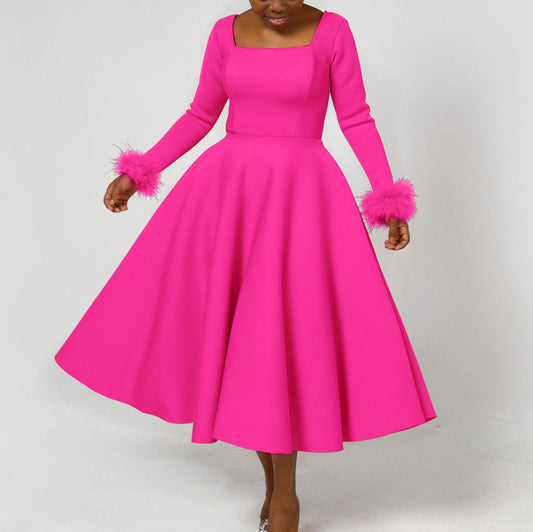 Damen Elegantes Kleid mit quadratischem Ausschnitt und farbenfrohen Fütterungsdetails Stalluxe