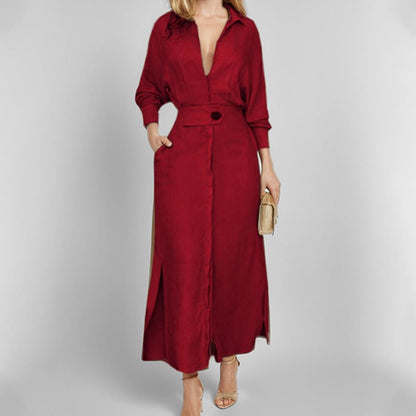 Damen Hemdkleid mit Taillengürtel und seitlichen Schlitzen Stalluxe
