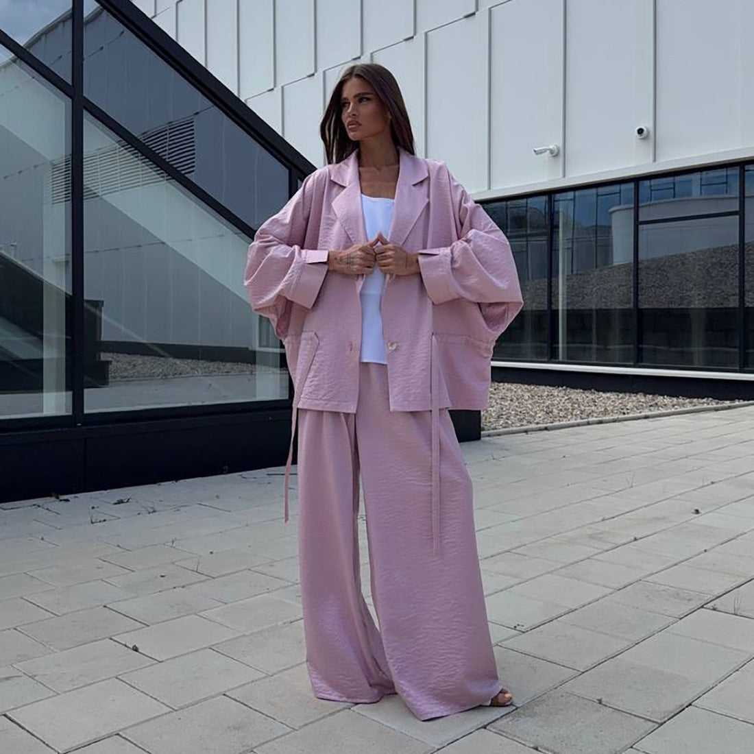 Damen Oversized Blazer mit weiten Ärmeln und passender Hose Stalluxe