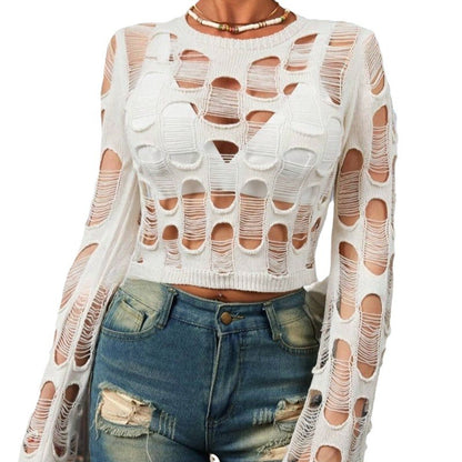 Damen Crop-Top mit einzigartigem Cut-Out Design und langem Ärmel Stalluxe