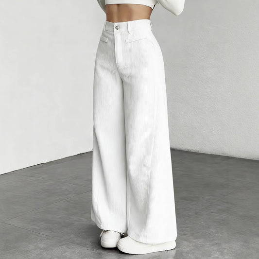 Damen Weitgeschnittene Cordhose mit hohem Bund und Taschen Stalluxe