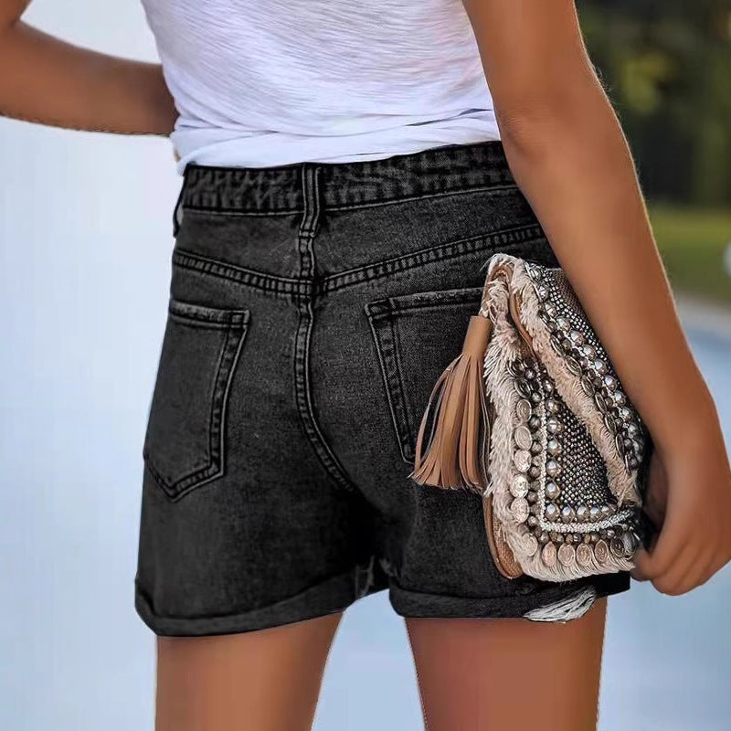 Damen modische Jeans-Shorts im lässigen Distressed-Look Stalluxe