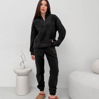 Damen Fleece Freizeitanzug mit Reißverschluss und elastischem Bund Stalluxe