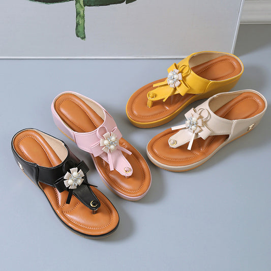Damen Wedge-Zehentrenner mit modischer Blumendekoration Stalluxe