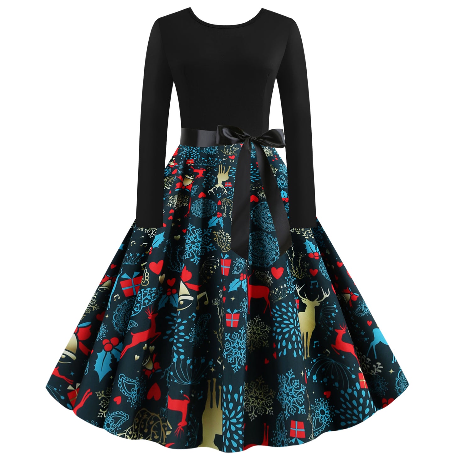 Damen Rock mit buntem Weihnachtliche Muster und eleganter Taillenbindung Stalluxe