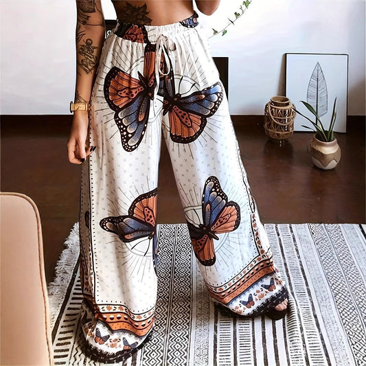 Damen Plissee-Hose mit floralem Muster und elastischem Bund Stalluxe