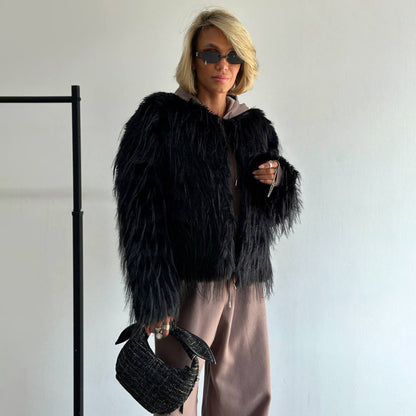 Damen Modischer Pelzimitat-Jacke mit breiten Ärmeln und lässigem Schnitt Stalluxe