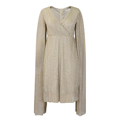 Damen Elegantes Wickelkleid mit langen Transparenzärmeln und Glitzereffekt Stalluxe