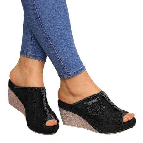 Damen Plateau-Sandalen im Denim-Look Stalluxe