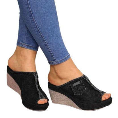 Damen Plateau-Sandalen im Denim-Look Stalluxe