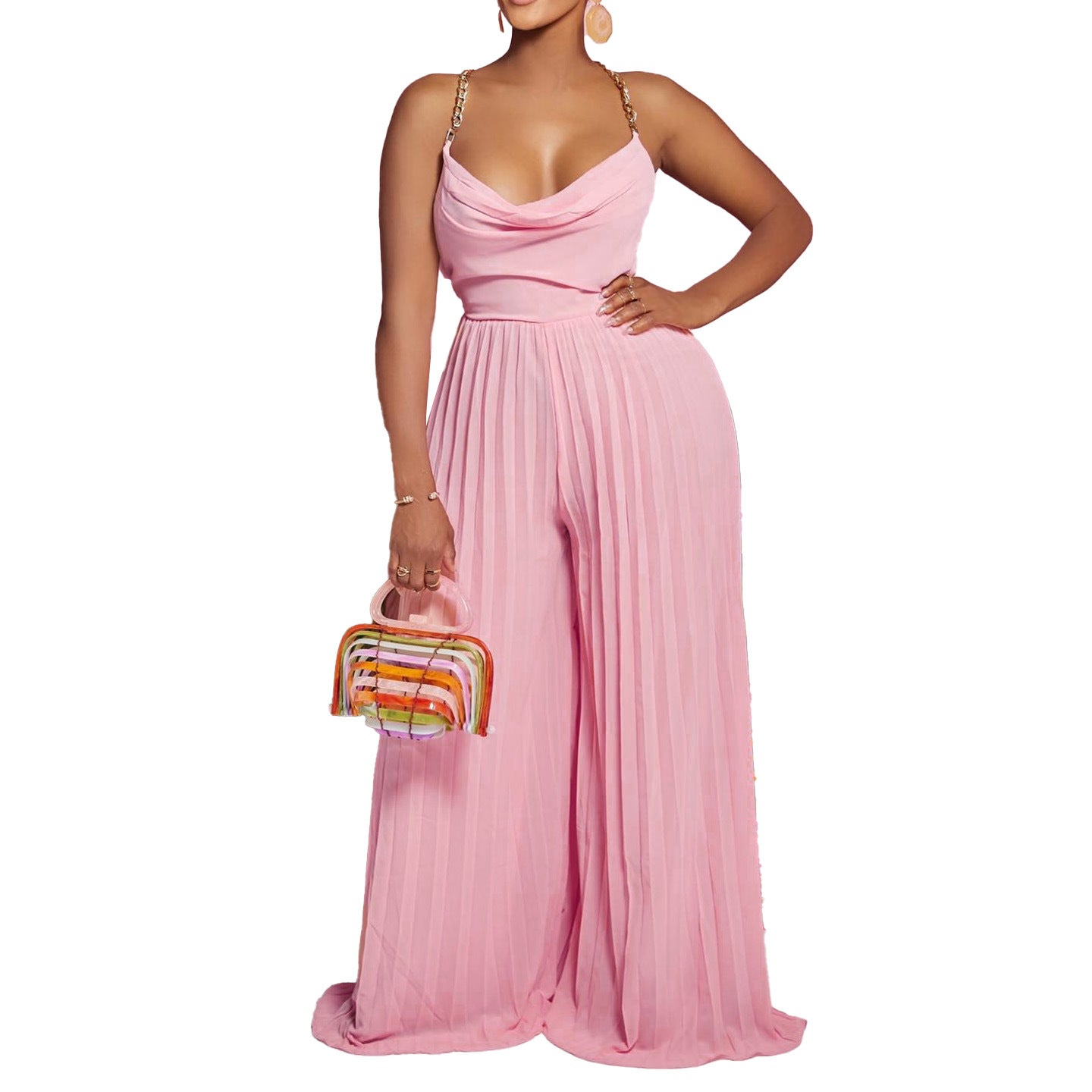 Damen Plissee Jumpsuit mit eleganten Spaghetti-Trägern Stalluxe