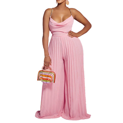 Damen Plissee Jumpsuit mit eleganten Spaghetti-Trägern Stalluxe