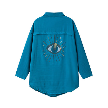 Damen Langarm-Hemdjacke mit auffälligem Augenprint Stalluxe