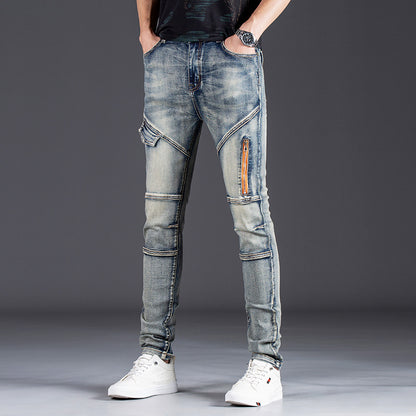 Herren Designer Slim Fit Jeans mit kreativen Reißverschlussdetails Stalluxe