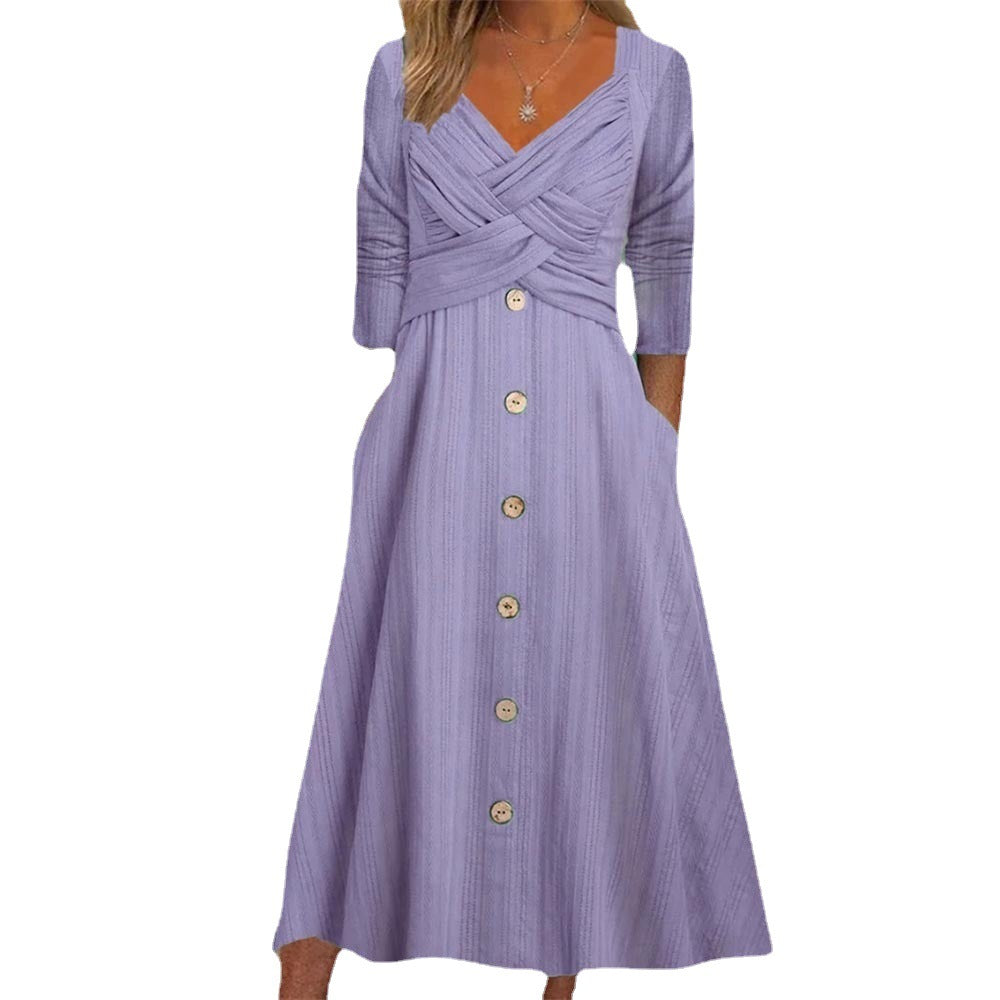 Damen Wickelkleid mit elegantem Knopfdetail und lässigen Taschen Stalluxe