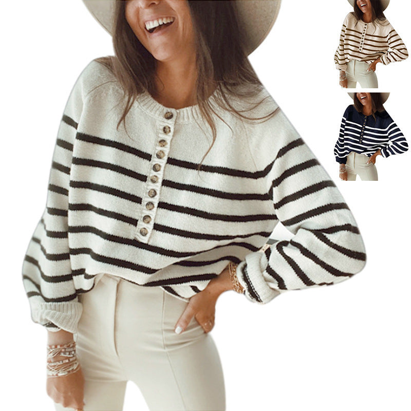 Damen gemusterter Strickpullover mit Knopfleiste Stalluxe