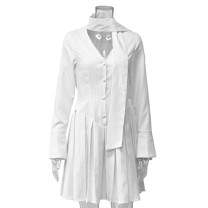 Damen Hemdblusenkleid mit Stehkragen und Faltenwurf Stalluxe