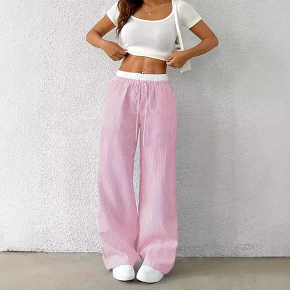 Damen Leichte, gestreifte Freizeithose mit elastischem Bund und Kordelzug Stalluxe