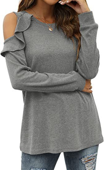Damen Elegantes Langarmoberteil mit Rüschendetails und Kalt-Schulter Design Stalluxe