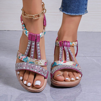 Damen Bequeme Wedgesandalen mit modischer Riemenstruktur und Glitzerakzenten Stalluxe