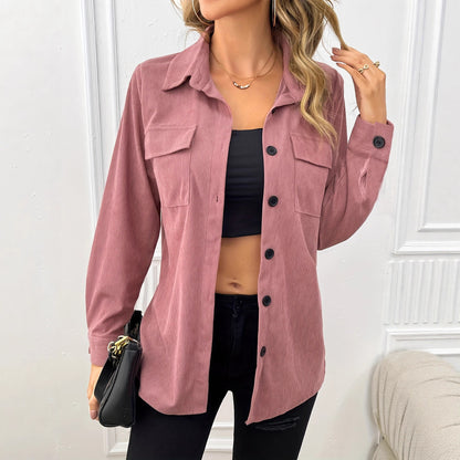 Damen lässige Cordjacke mit praktischen Taschen und Knopfverschluss Stalluxe