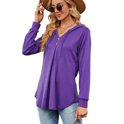 Damen Viskose Hoodie mit Knopfleiste und asymmetrischem Saum Stalluxe