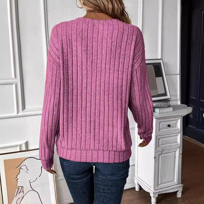 Damen V-Ausschnitt Strickpullover mit senkrechter Rippstruktur Stalluxe