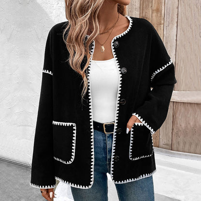 Damen modische Strickjacke mit Kontrastnähten Stalluxe