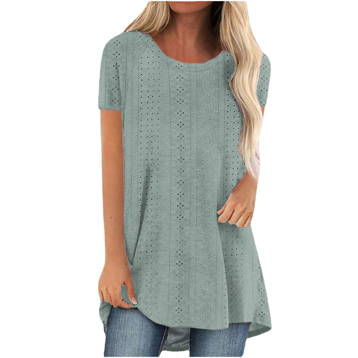 Damen Lässiges Lochmuster Tunika-Shirt Stalluxe