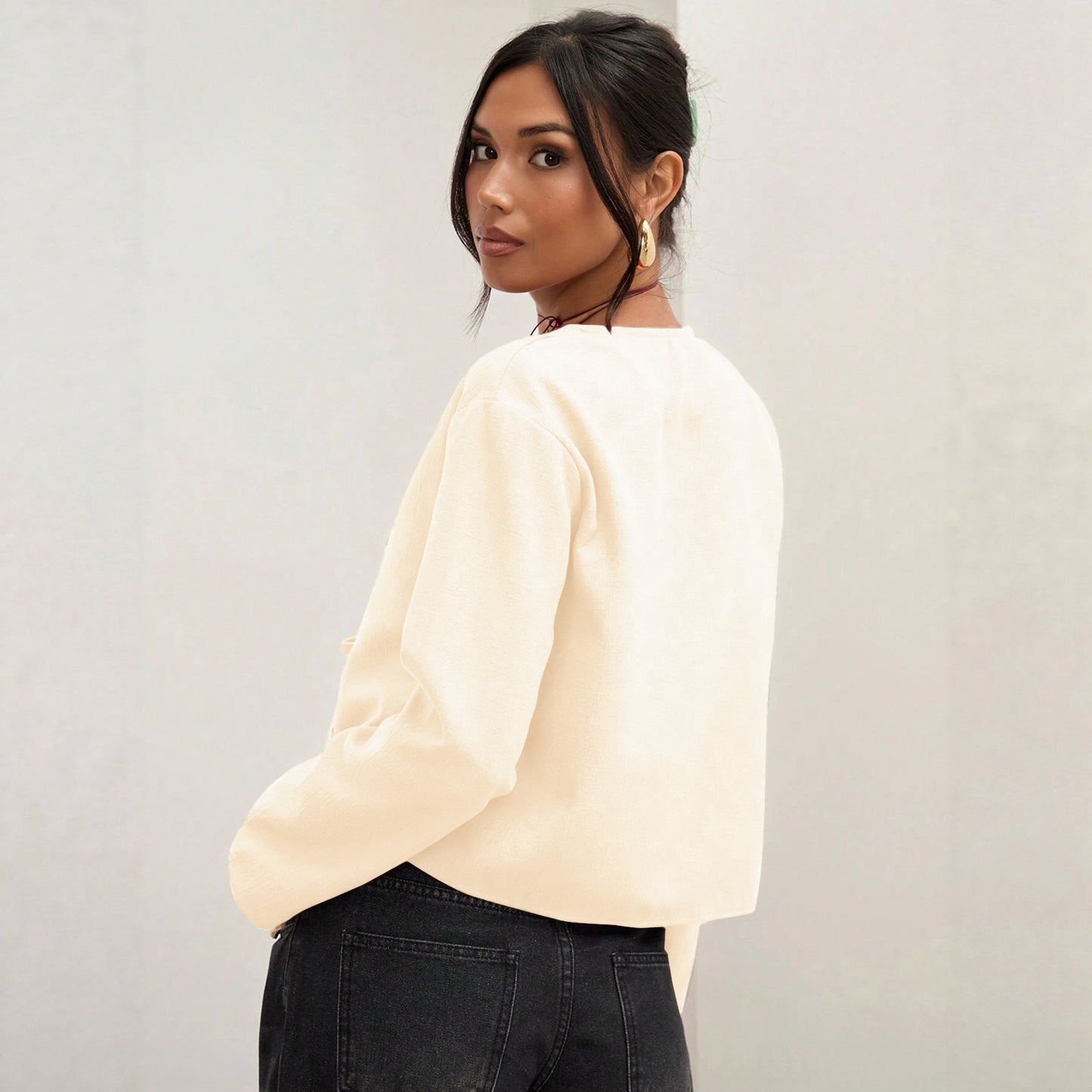 Damen Kurzarmbluse mit dekorativem Knoten Stalluxe