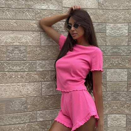 Damen lässiges Kurzarm-Set mit fransigen Shorts und Oberteil Stalluxe
