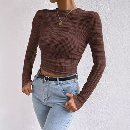 Damen modisches langärmliges Crop-Top mit Waffelstruktur Stalluxe
