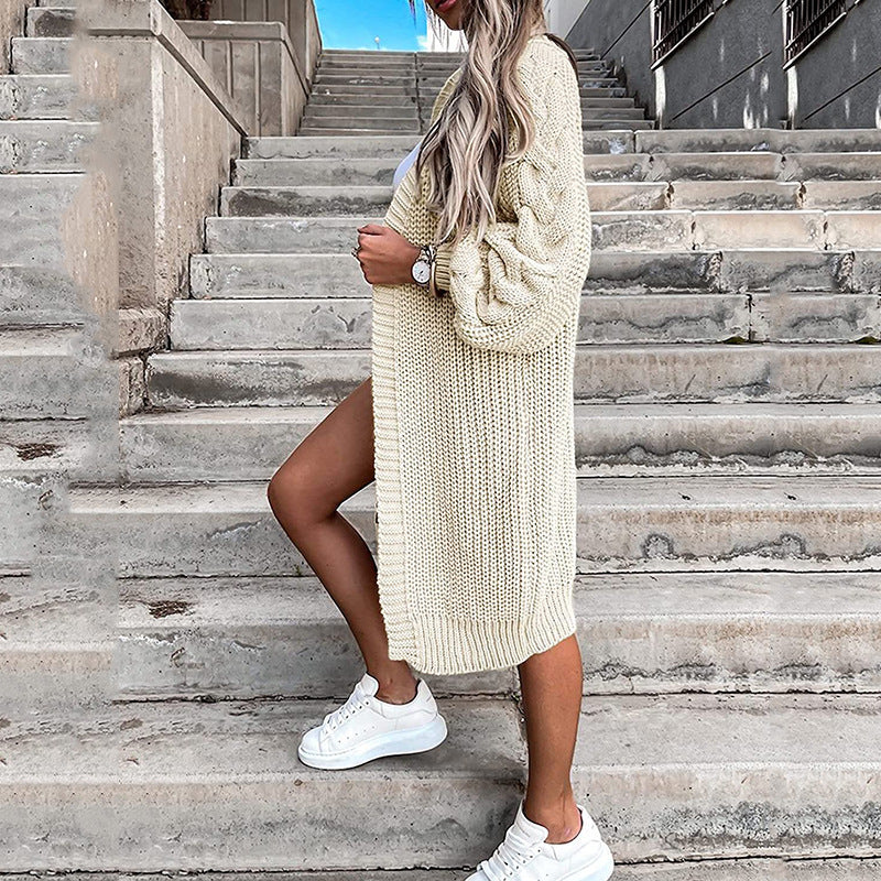 Damen Langer Strickcardigan mit voluminösen Ärmeln und offenen Seiten Stalluxe