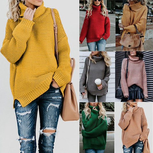 Damen Grobstrickpullover mit hohem Kragen und lässiger Passform Stalluxe