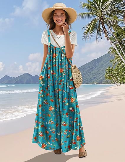 Damen Langer Baumwollkleid mit Trägern und Taschen Stalluxe