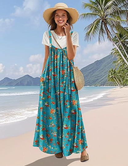 Damen Langer Baumwollkleid mit Trägern und Taschen Stalluxe