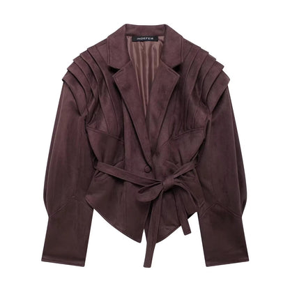 Damen Trendige Kunstlederjacke mit modischem Gürtel und raffiniertem Schnitt Stalluxe
