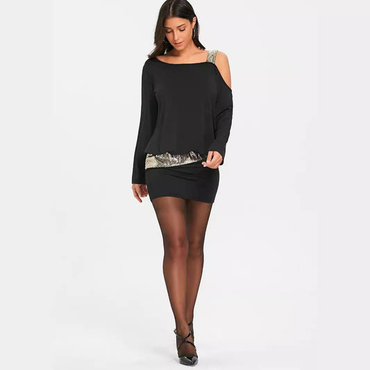 Damen Glitzerndes Oberteil mit asymmetrischem Ausschnitt und dekorativem Gummizug Stalluxe