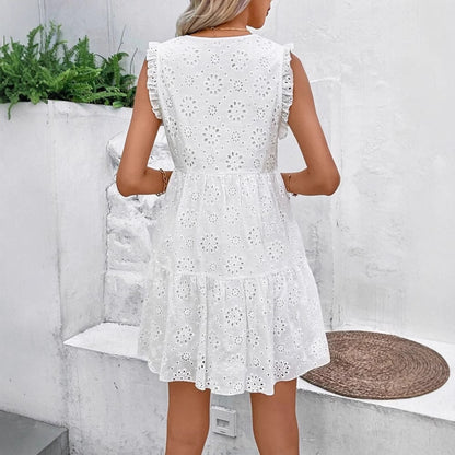Damen luftiges Sommerkleid mit floralen Stickereien und Rüschendetails Stalluxe